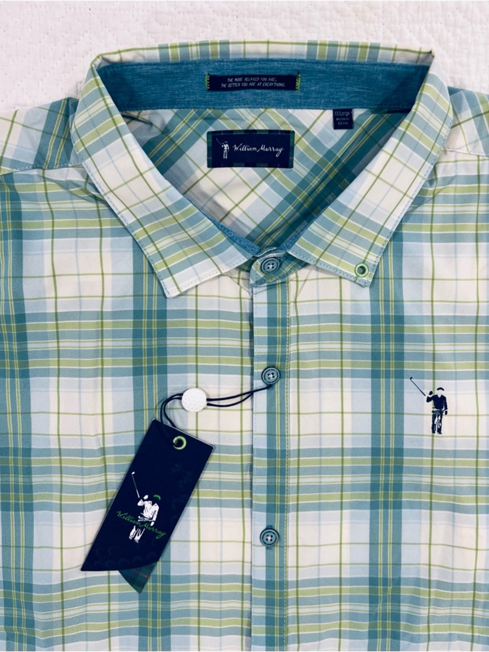 William Murray Golf Blue and Green Plaid Button-Down Shirt